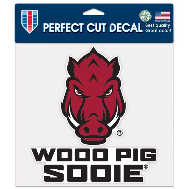 Calcomanía de color de corte perfecto con el lema de Arkansas Razorbacks de 8" x 8"