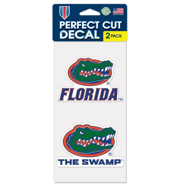 Juego de calcomanías de corte perfecto con el eslogan y el logotipo de los Florida Gators de dos tamaños de 4" x 4"