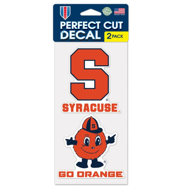 Juego de calcomanías de corte perfecto con el logotipo y el lema de Syracuse Orange, de dos tamaños de 4" x 4"