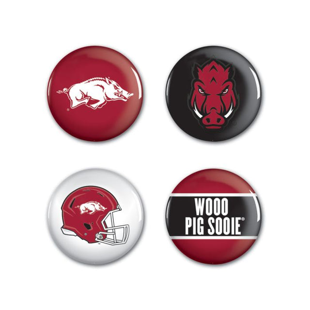 Paquete de 4 botones de Arkansas Razorbacks de 1 1/4" de diámetro