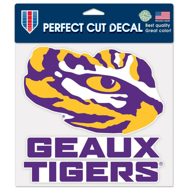 Calcomanía de color de corte perfecto con el lema de los LSU Tigers de 8" x 8"