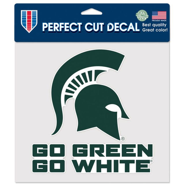 Calcomanía de color de corte perfecto con el lema de los Spartans de Michigan State, 8" x 8"