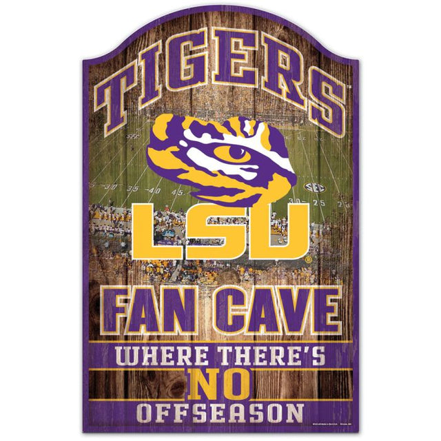 Letrero de madera FAN CAVE de LSU Tigers, 11" x 17", 1/4" de grosor