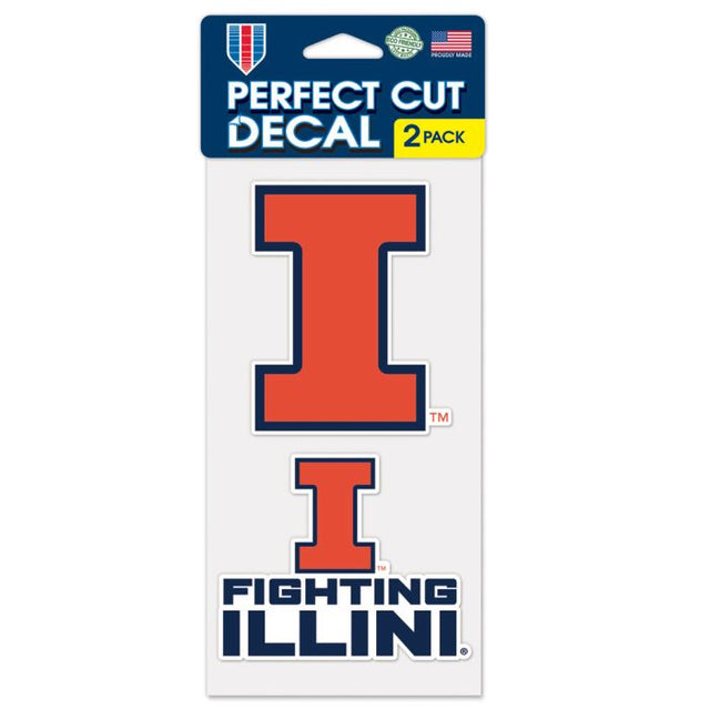 Illinois Fighting Illini FIGHTING ILLINI Juego de calcomanías de corte perfecto de dos de 4" x 4"