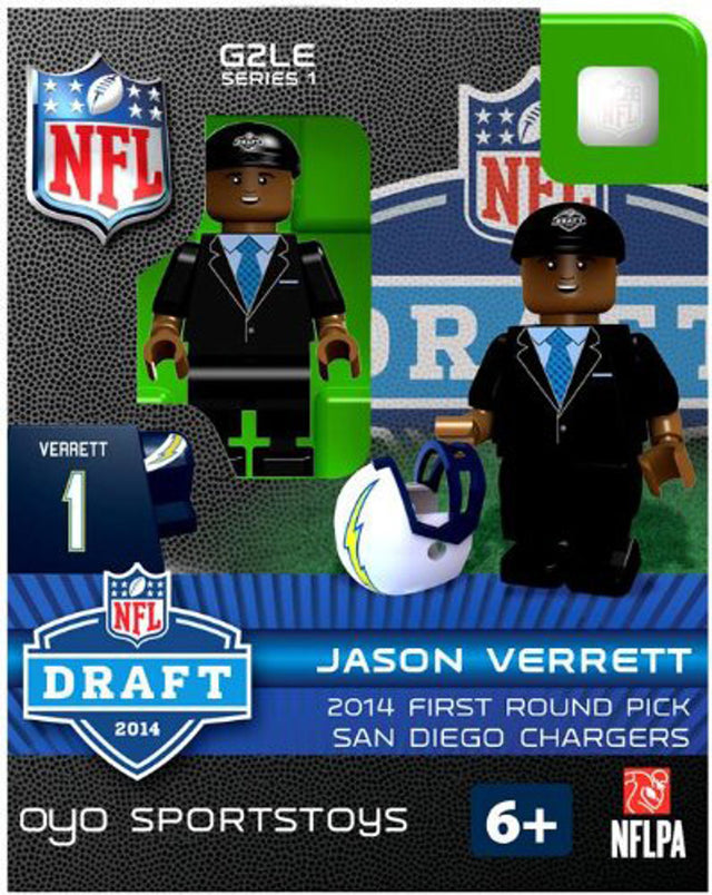 Figura de los Chargers de Los Ángeles, selección del draft de 2014, OYO Sportstoys, Jason Verrett, San Diego Throwback