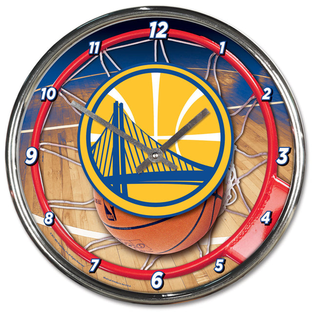 Reloj de pared redondo cromado de los Golden State Warriors