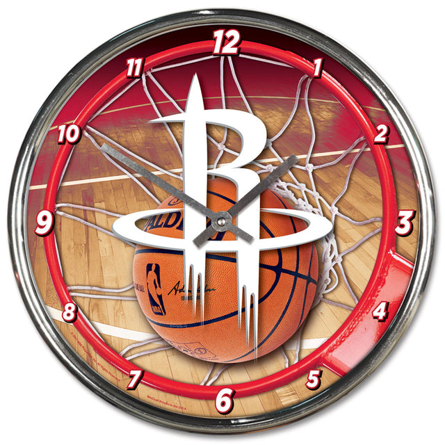 Reloj de pared redondo cromado de los Houston Rockets