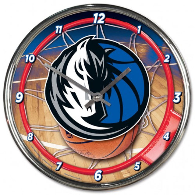 Reloj de pared redondo cromado de los Dallas Mavericks