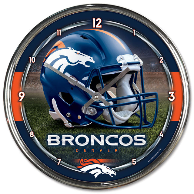 Reloj de pared redondo cromado de los Denver Broncos