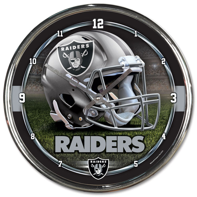Reloj de pared redondo cromado de Los Vegas Raiders