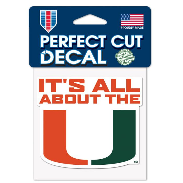 Calcomanía de color de corte perfecto con el lema de los Miami Hurricanes de 4" x 4"