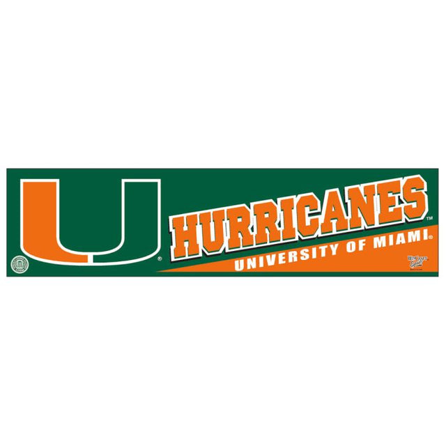 Tira de parachoques de los Miami Hurricanes de 3" x 12"