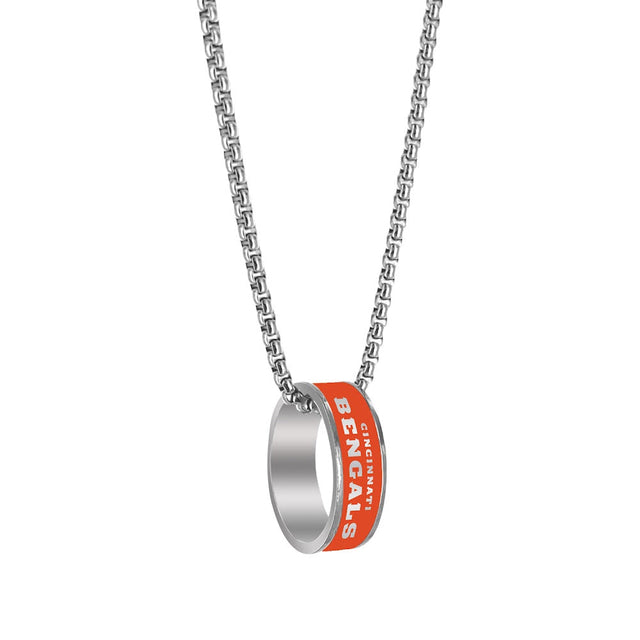 Cincinnati Bengals (SILVER) Fashion Ring Pendant Necklace -PD-640-02-SV