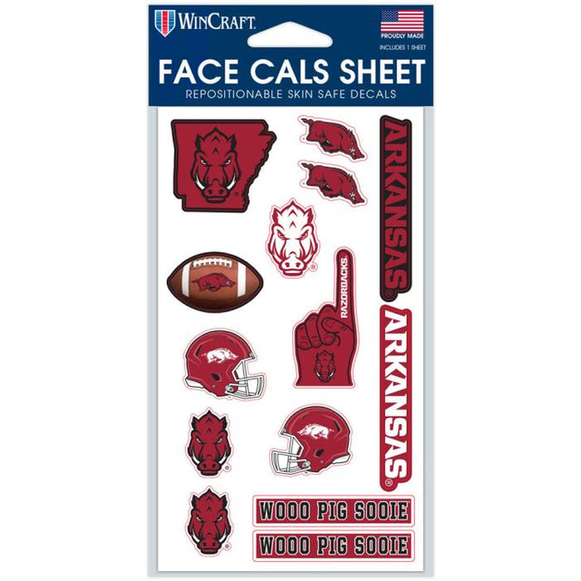 Calcomanías faciales de Arkansas Razorbacks de 4" x 7"