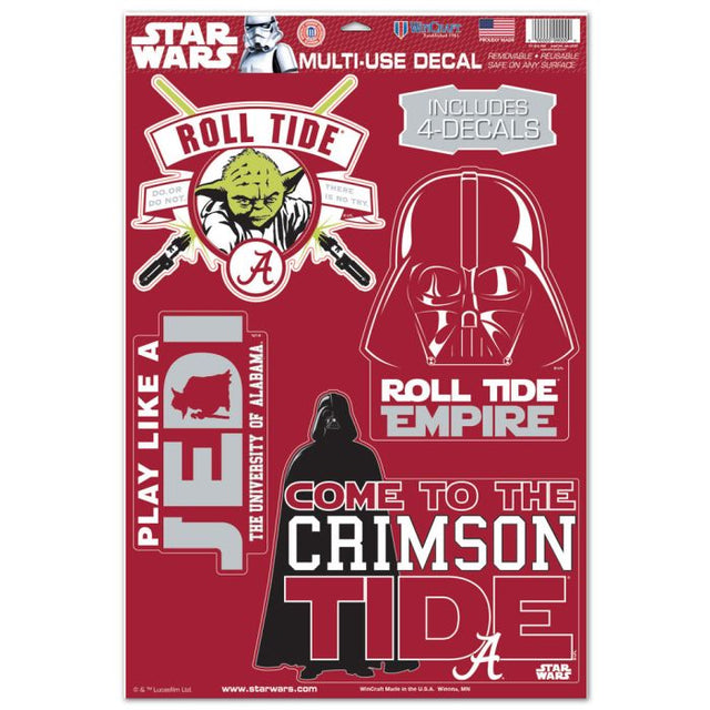 Calcomanía multiusos de Darth Vader y Yoda de Star Wars, Alabama Crimson Tide, 11" x 17"