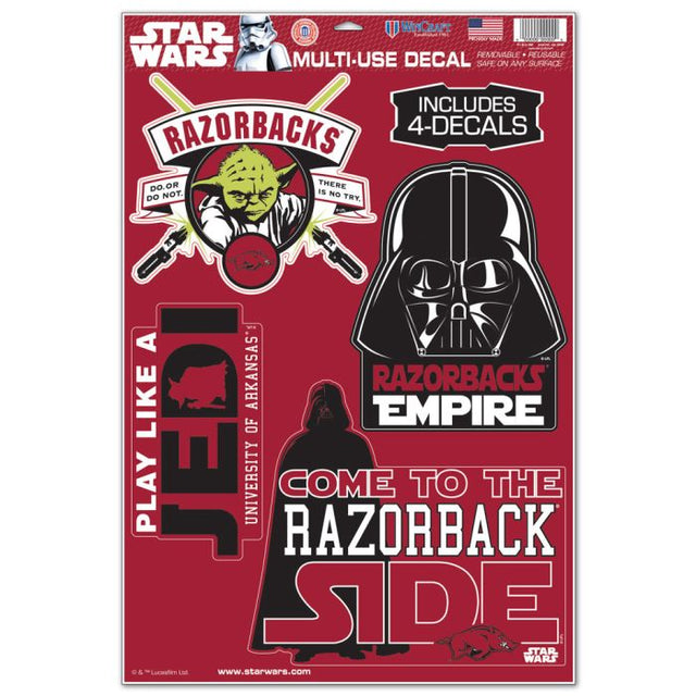 Calcomanía multiusos de Darth Vader y Yoda de Star Wars de Arkansas Razorbacks, 11" x 17"