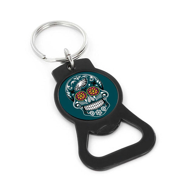 Philadelphia Eagles Sugar Skull (BLACK) Bottle Opener Keychain -BK-1187-24-BK