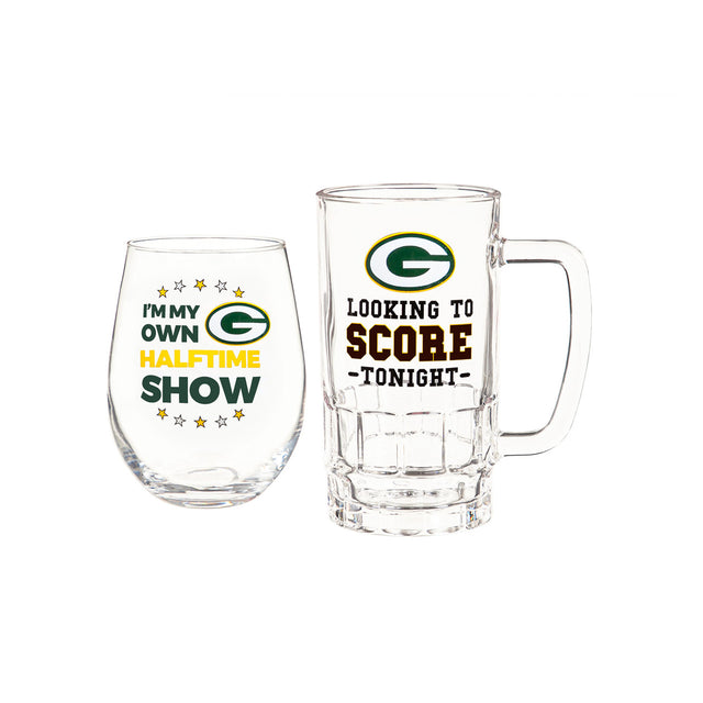 Juego de bebidas de los Green Bay Packers en caja de 17 oz de vino sin tallo y jarra de 16 oz