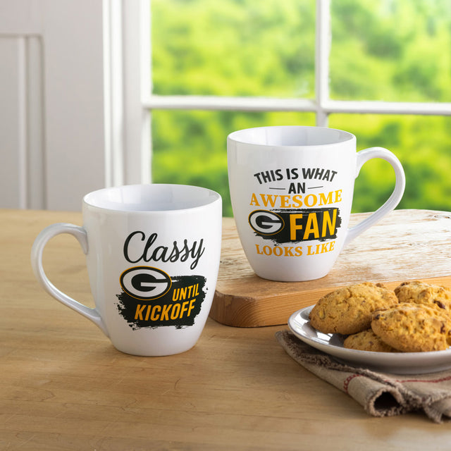 Juego de 2 tazas de café de cerámica de 17 oz de los Green Bay Packers con caja de regalo