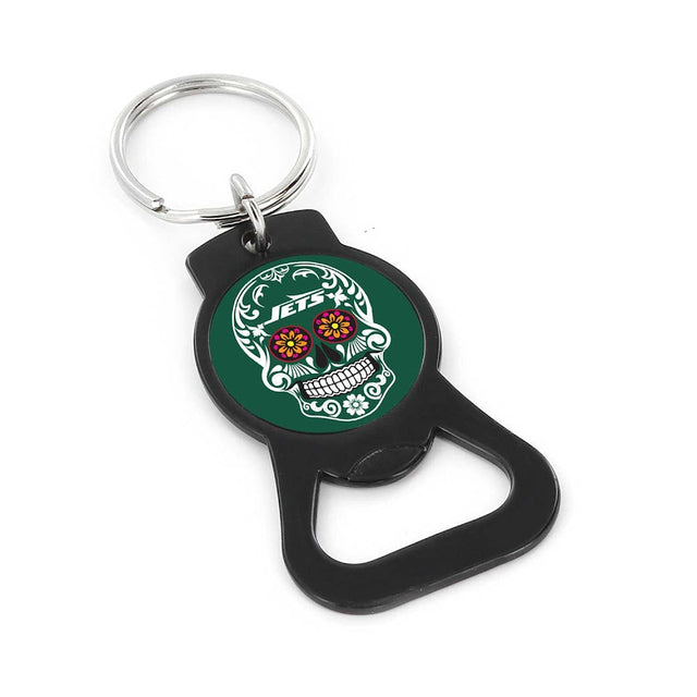 New York Jets Sugar Skull (BLACK) Bottle Opener Keychain -BK-1187-11-BK