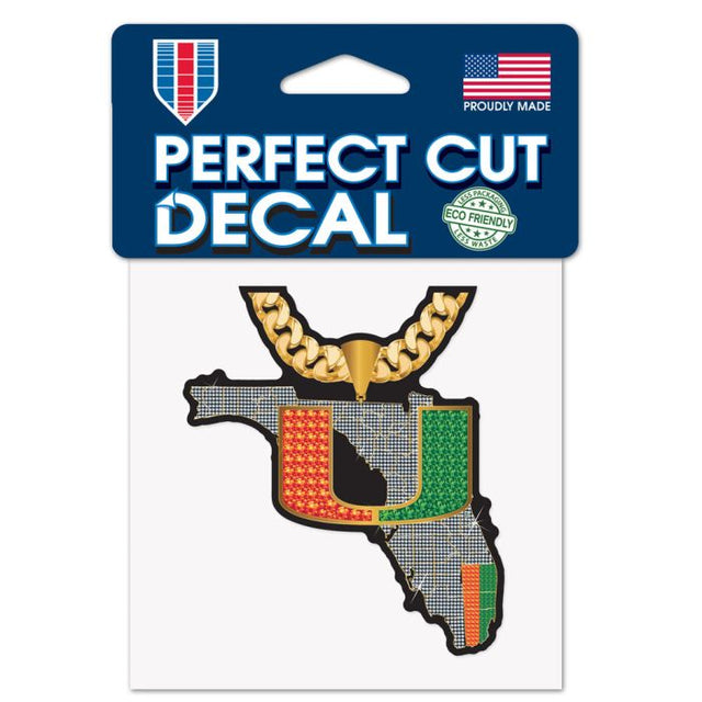 Cadena de rotación de los Miami Hurricanes Calcomanía de color de corte perfecto de 4" x 4"