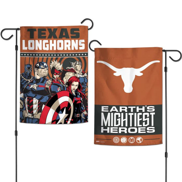 Texas Longhorns / Marvel (C) 2021 Marvel Garden Flags 2 sided 12.5" x 18"
