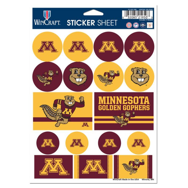 Minnesota Golden Gophers Vinyl Sticker Sheet 5" x 7"