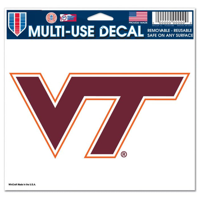 Virginia Tech Hokies Multi-Use Decal -Clear Bckrgd 5" x 6"
