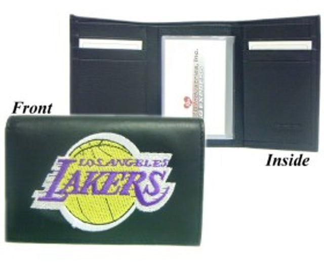 Cartera de cuero de tres pliegues con bordado de Los Angeles Lakers
