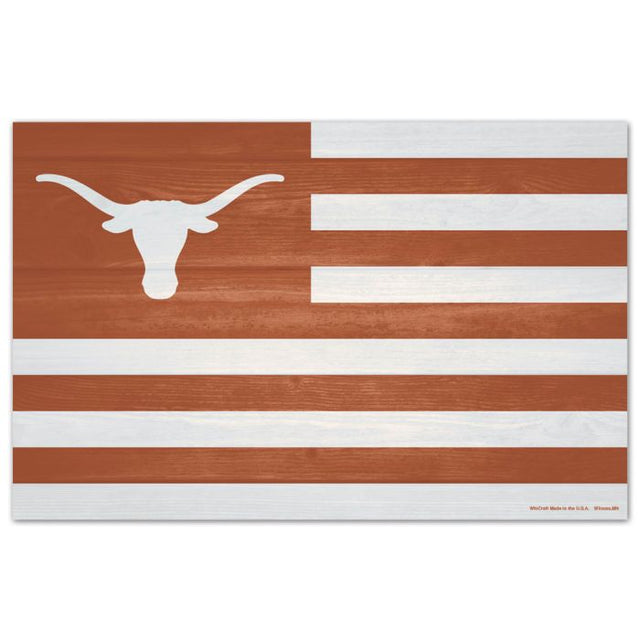 Letrero de madera con el lema Texas Longhorns AMERICANA de 11" x 17" y 1/4" de grosor