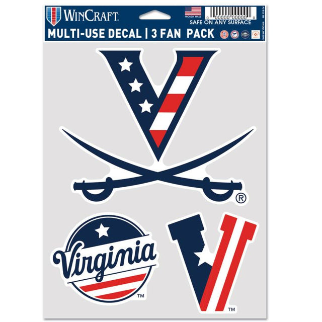 Paquete de 3 ventiladores multiusos de Virginia Cavaliers en rojo, blanco y azul