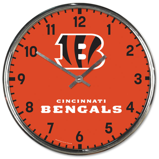 Reloj de pared redondo cromado de los Cincinnati Bengals