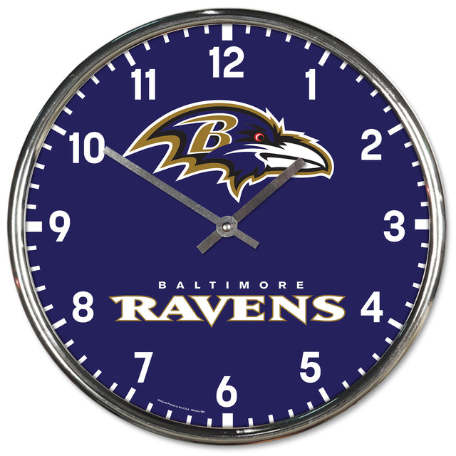 Reloj de pared redondo cromado de los Baltimore Ravens