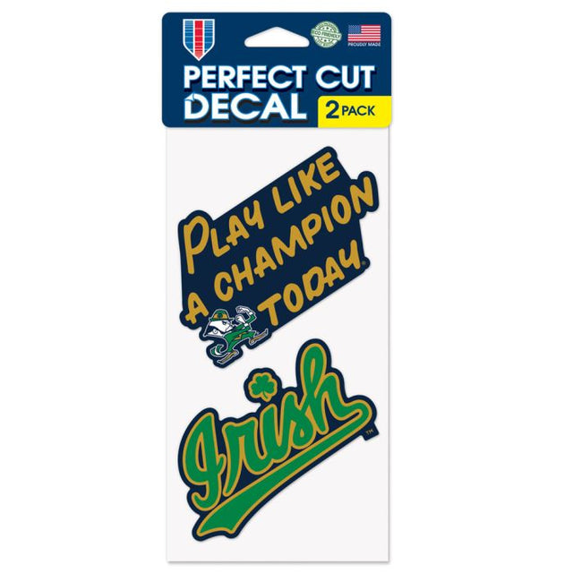 Notre Dame Fighting Irish PLAY LIKE A CHAMPION TODAY Perfect Cut Decal Set of two 4"x4"