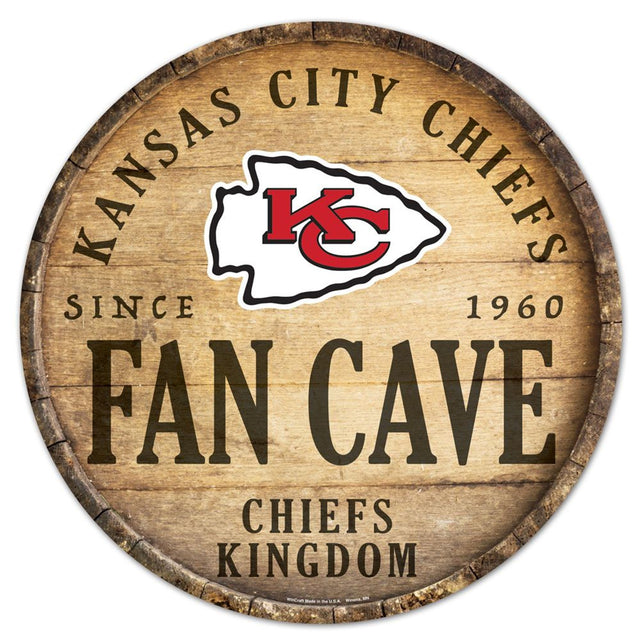 Letrero de madera de los Kansas City Chiefs de 14" con diseño de barril redondo