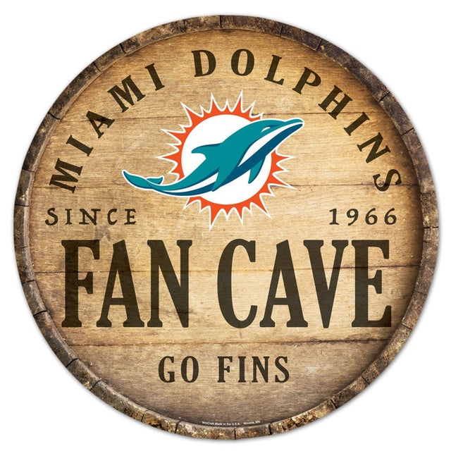 Miami Dolphins Sign Wood 14" Round Barrel Top Design