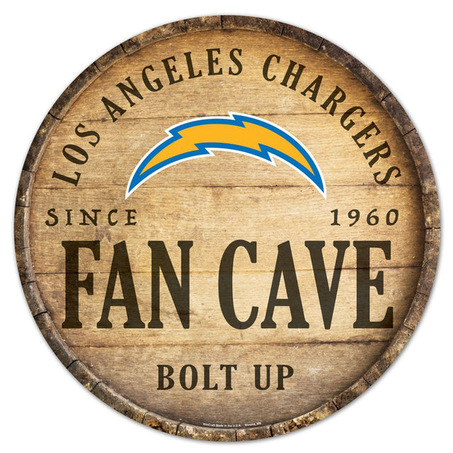 Letrero de madera de Los Angeles Chargers de 14" con diseño de barril redondo
