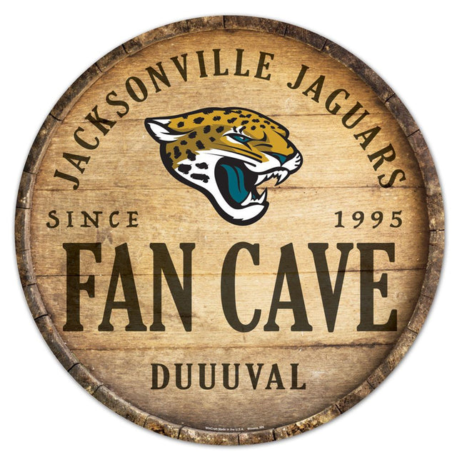 Letrero de madera de los Jacksonville Jaguars de 14" con diseño de barril redondo