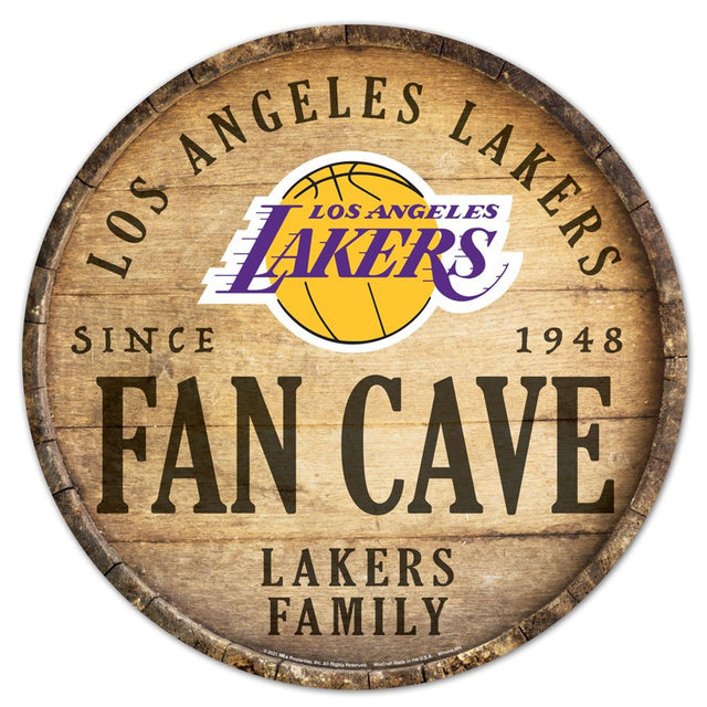Letrero de madera de Los Angeles Lakers de 14" con tapa de barril redonda