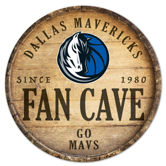 Letrero de madera de los Dallas Mavericks de 14" con diseño de barril redondo