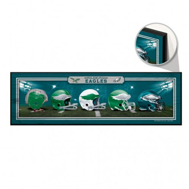 Letrero de madera de 9 x 30 de los Philadelphia Eagles con diseño de cascos