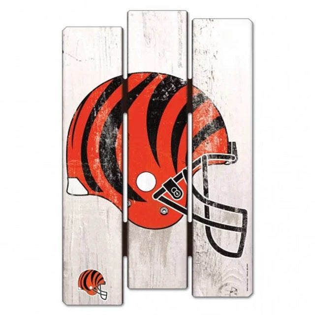 Letrero de madera de los Cincinnati Bengals de 11 x 17 pulgadas estilo valla