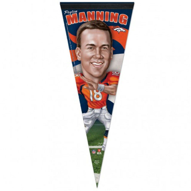 Banderín de los Denver Broncos de 12 x 30 pulgadas, estilo premium, diseño de caricatura de Peyton Manning