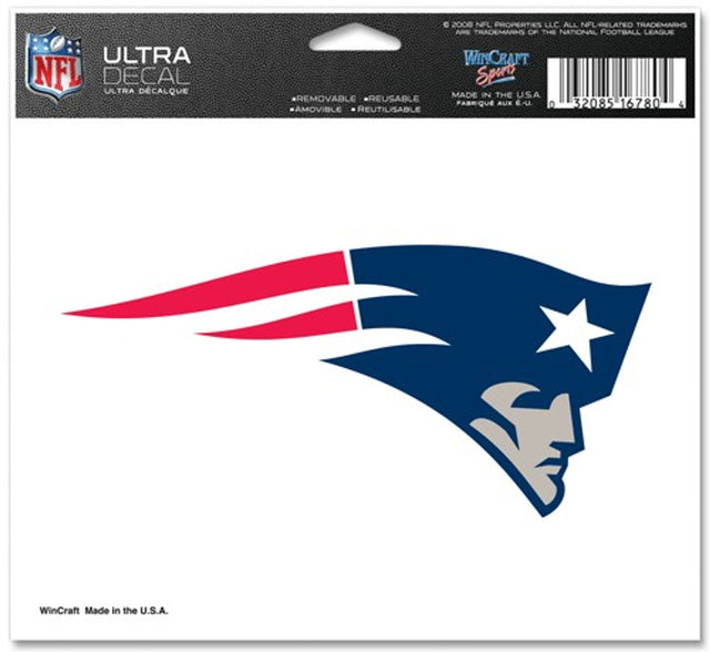 Calcomanía de los New England Patriots de 5 x 6 pulgadas en color ultra
