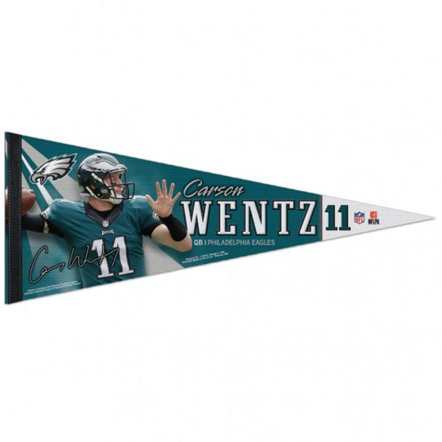 Banderín de los Philadelphia Eagles de 12 x 30 pulgadas, estilo premium, diseño de Carson Wentz
