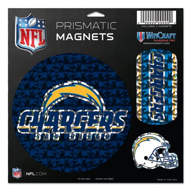 Juego de 3 imanes prismáticos troquelados de 11 x 11 de los San Diego Chargers