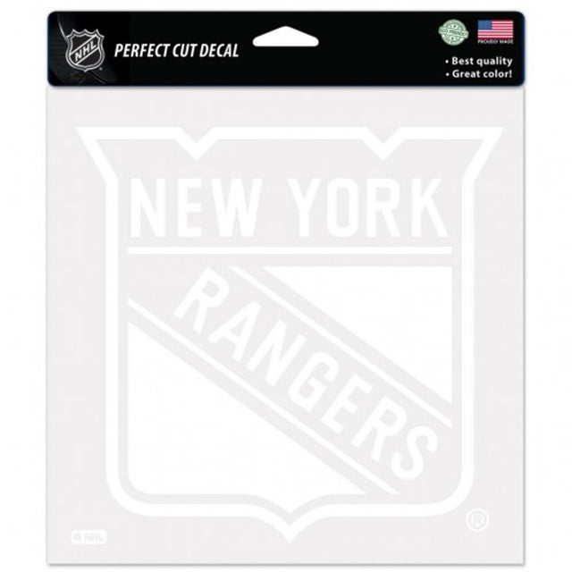 Calcomanía de los New York Rangers de 8 x 8 pulgadas, corte perfecto, color blanco