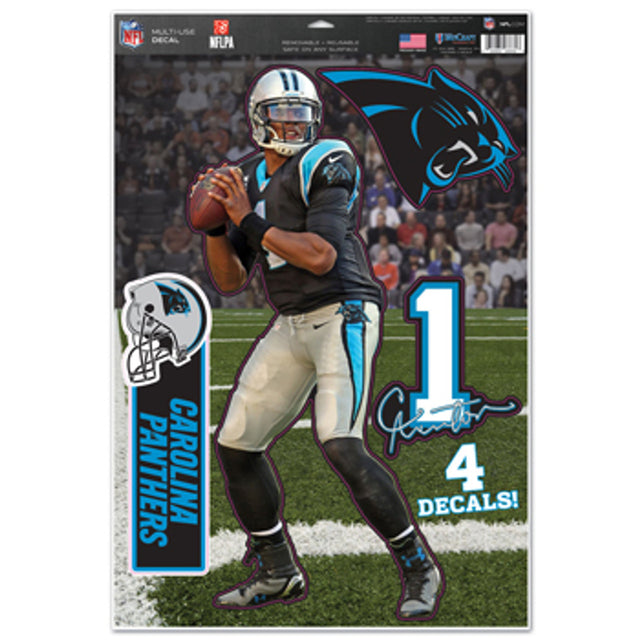 Calcomanía de los Carolina Panthers de 11 x 17 pulgadas, diseño multiusos de Cam Newton, 4 piezas CO