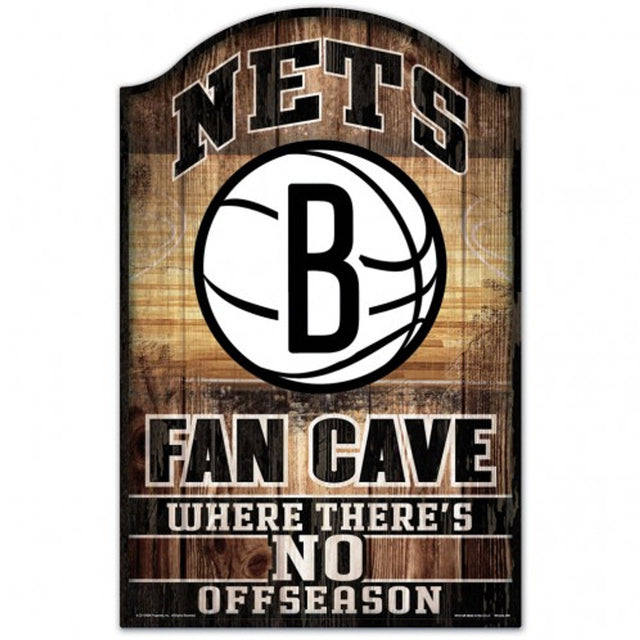 Letrero de madera de 11 x 17 de los Brooklyn Nets con diseño de cueva para fanáticos