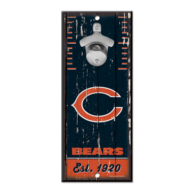 Abridor de botellas de madera de 5 x 11 con letrero de los Chicago Bears